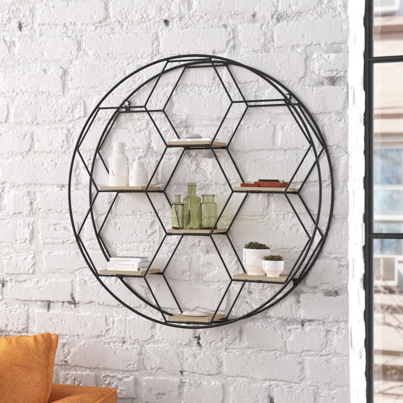 Steelside™ Lea 7 Piece Hexagon Metal Accent Shelf with Hooks Wayfair